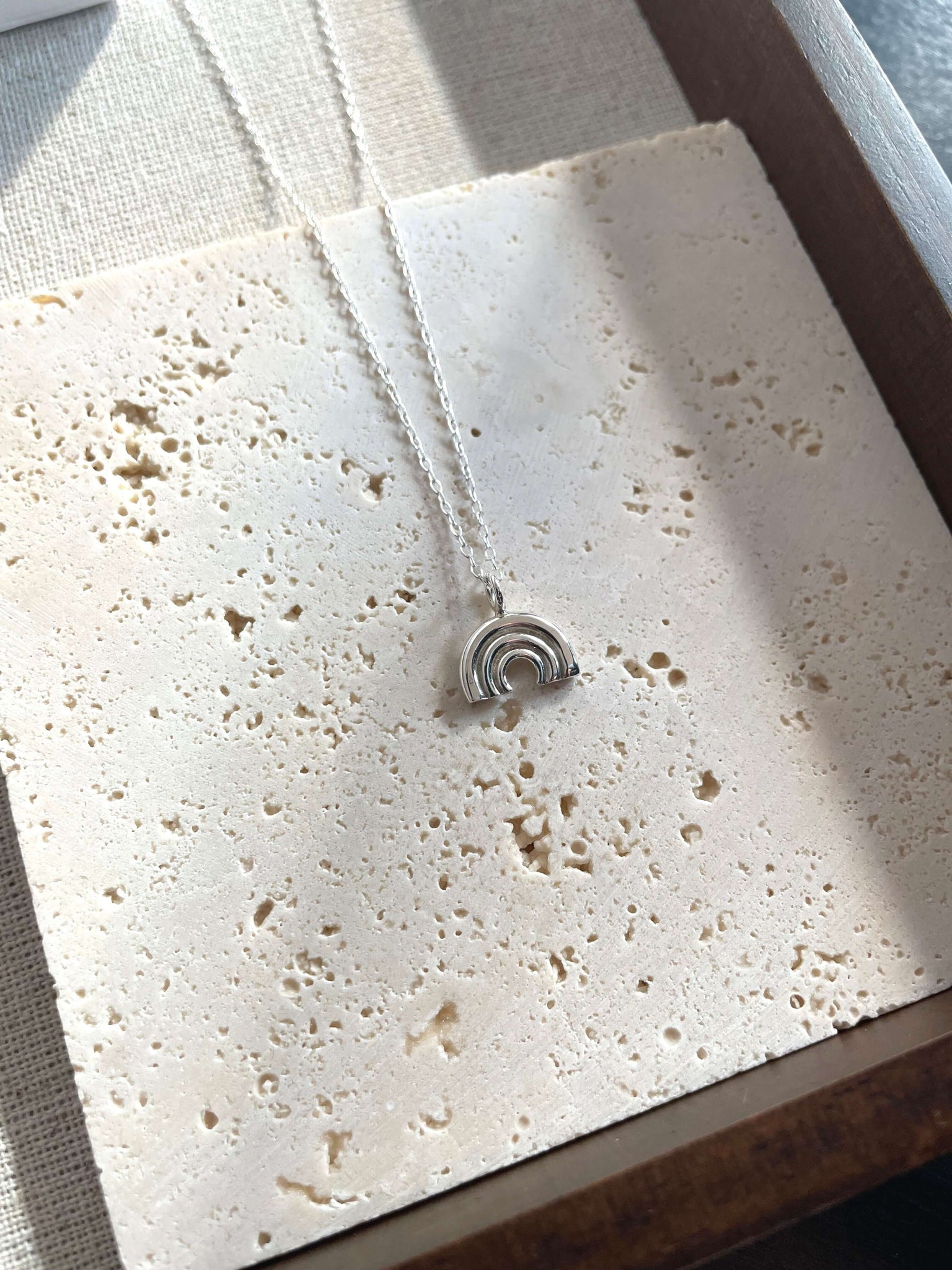 Handmade Eco-Friendly fine jewellery by Marie Beatrice Gade, JOY - Mini silver rainbow necklace