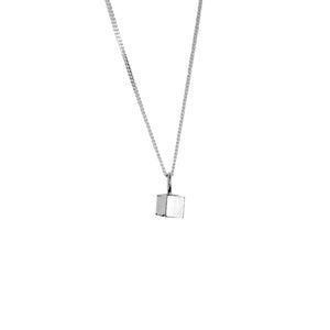 Caren-mini-silver-cube-necklace-on-white-backgound-MBG-fine-eco-jewellery