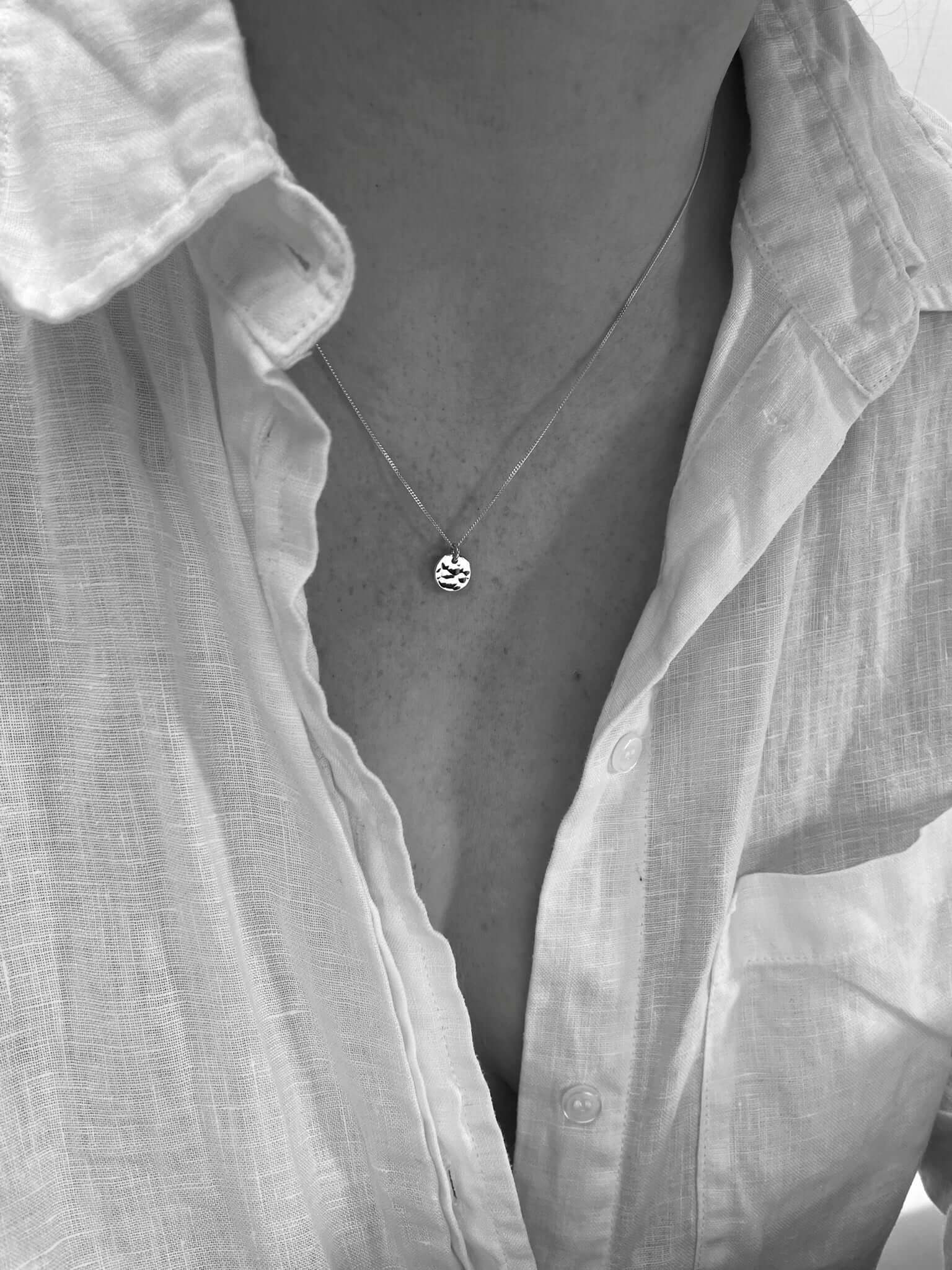 Handmade Eco-Friendly fine jewellery by Marie Beatrice Gade, DOMINGA Mini - Textured silver pendant necklace
