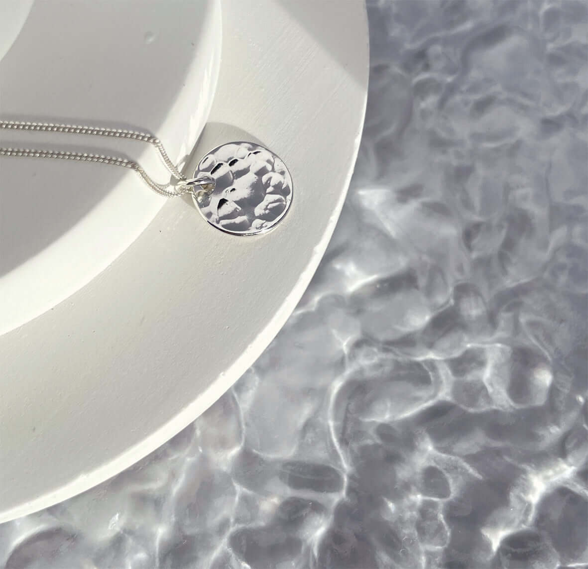 Handmade Eco-Friendly fine jewellery by Marie Beatrice Gade, DOMINGA - Hammered silver pendant necklace