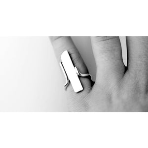 Artisan made modern heirloom Freedom ring by eco jeweller M of Copenhagen show on hand