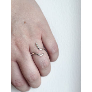 Hera ring made from recycled silver shown on models hand