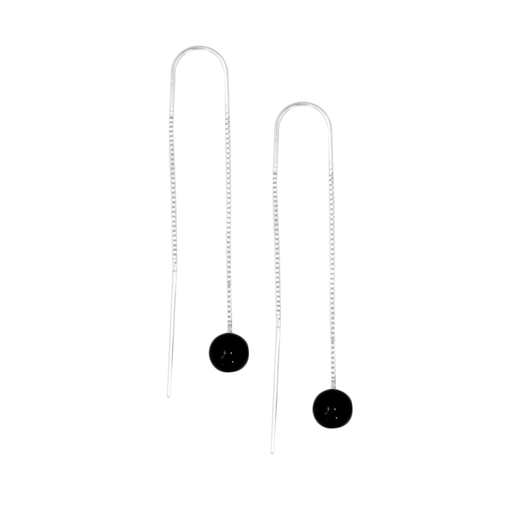 Orbit earrings by M of Copenhagen made with sterling silver and natural onyx beads