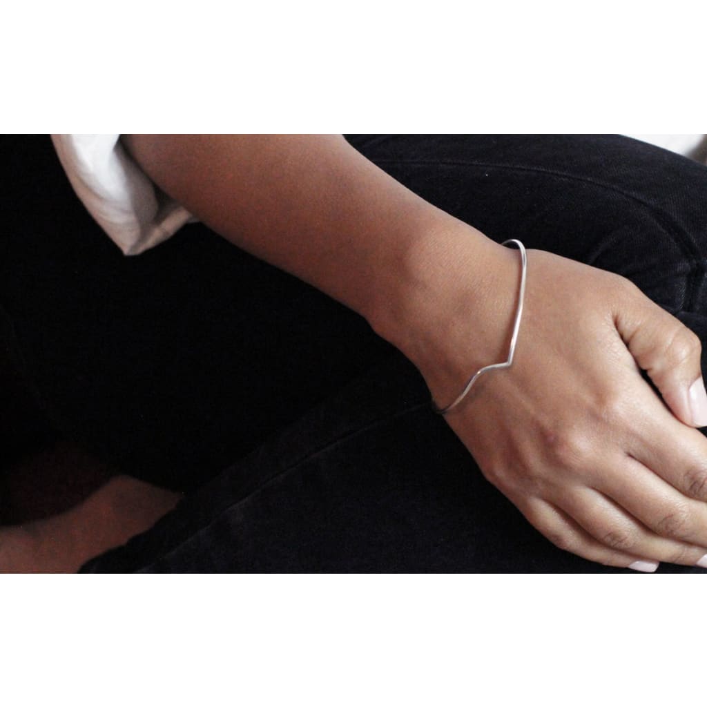 Thy bangle by M of Copenhagen made from recycled silver viewed from front