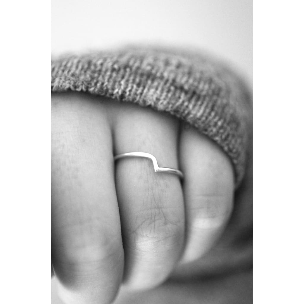 Thy ring by M of Copenhagen made from recycled silver shown on hand