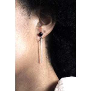 Vienna earrings by M of Copenhagen made with recycled silver and natural onyx beads shown on model